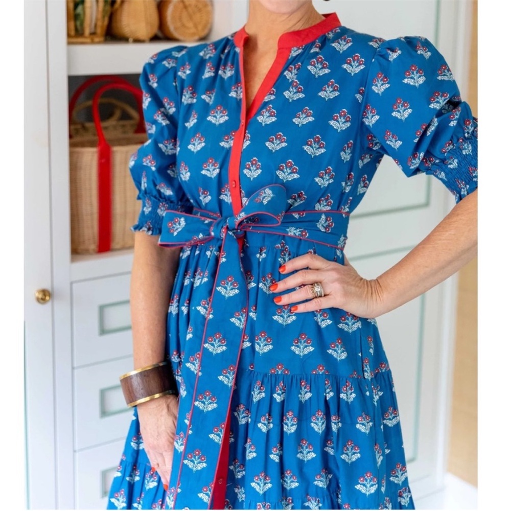 PRINTFRESH FLORAL COTTON SHORT SLEEVE BELTED POPOVER SHIRT DRESS MEDIUM